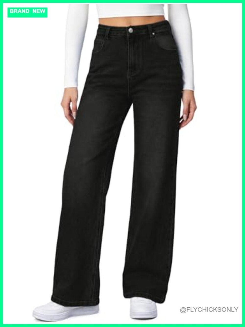 High Waisted Baggy Wide Leg Boyfriend Jeans with Patch Pockets